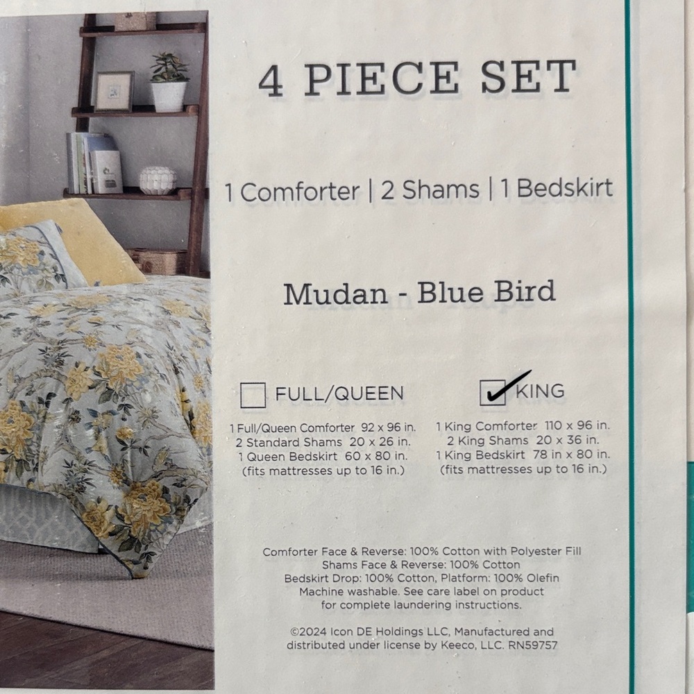 Waverly Comforter Set -4 piece. Mudan Blue Bird Pattern.  New in Box - Picture 3 of 6